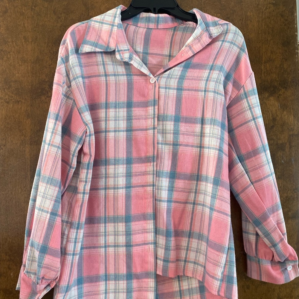 Plaid Button-Up Shirt /// Pink and Blue